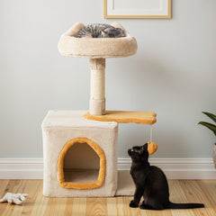 Cute Kitty Tower with Plush Perch for Indoor Kittens-Yellow