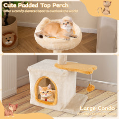 Cute Kitty Tower with Plush Perch for Indoor Kittens-Yellow