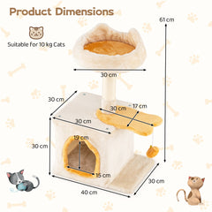 Cute Kitty Tower with Plush Perch for Indoor Kittens-Yellow
