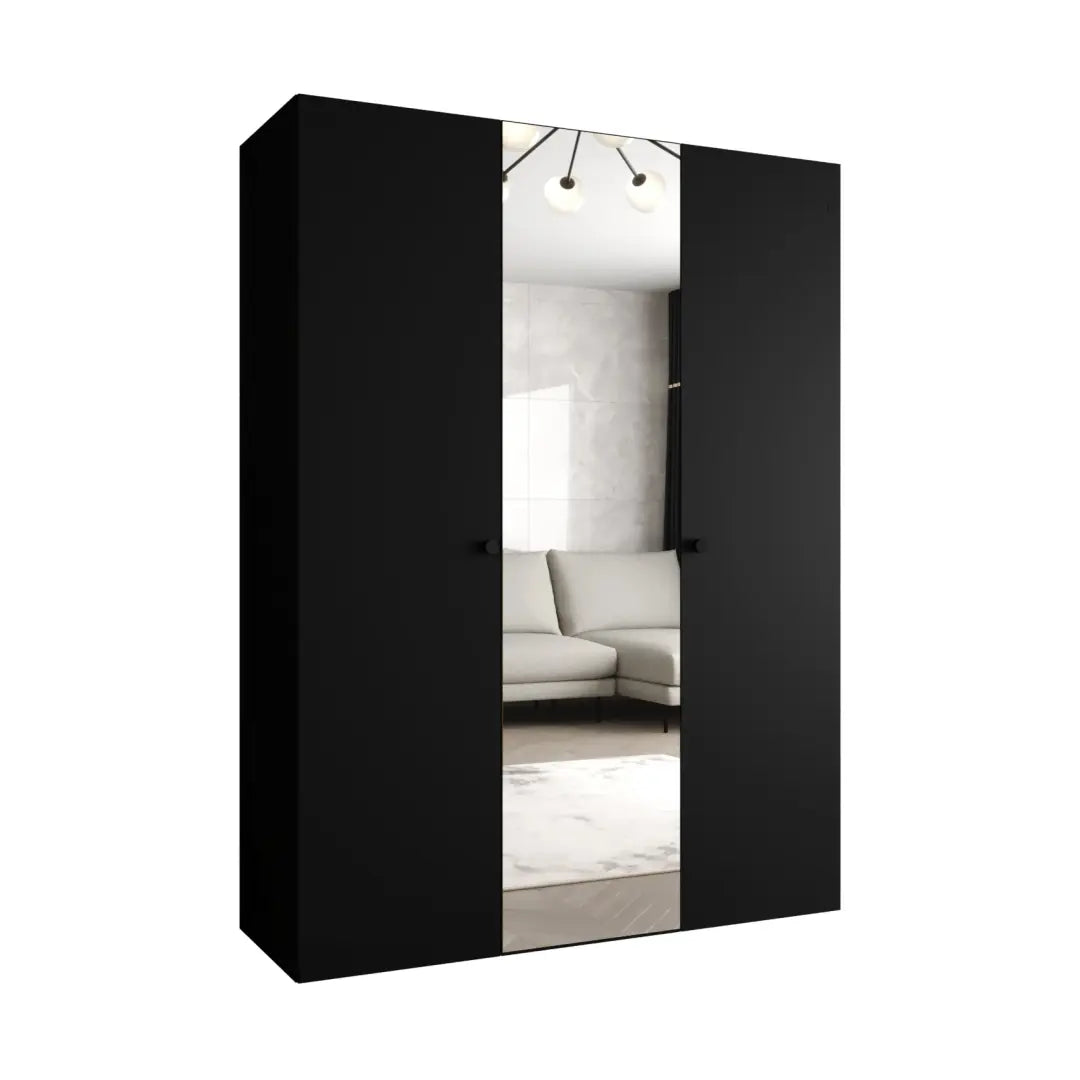 Black hinged wardrobe with a central mirrored door