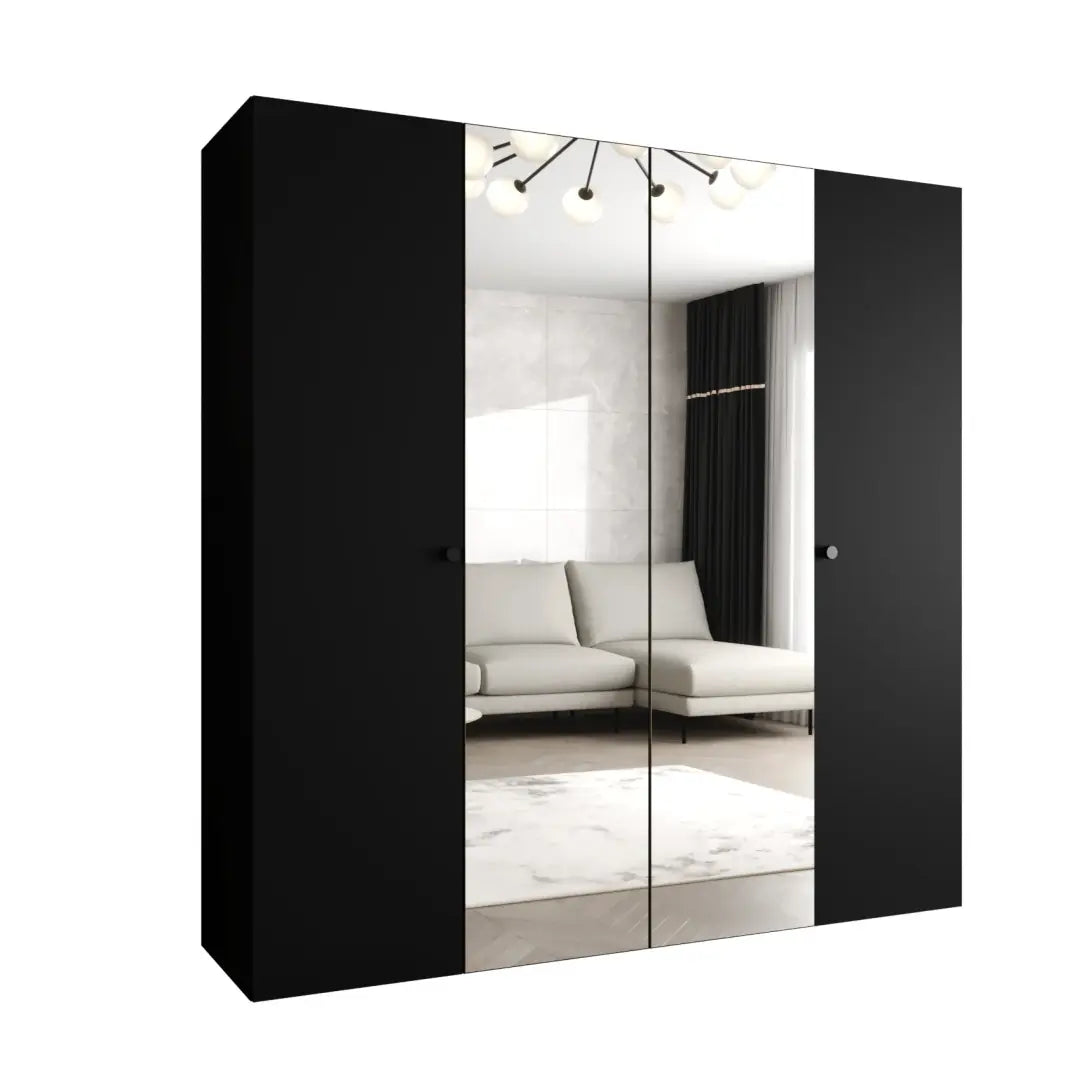 The Parma II hinged door wardrobe 200cm in black with mirrored central doors
