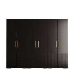 A close-up of the black doors and gold handles on the Manhattan III Hinged Door Wardrobe 300cm