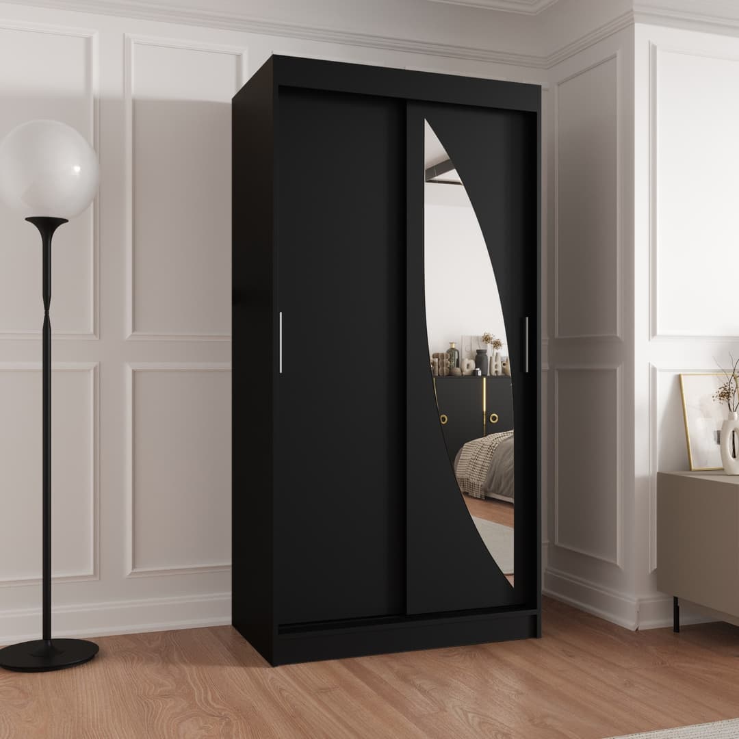 Milo Sliding Door Wardrobe 100cm in Black