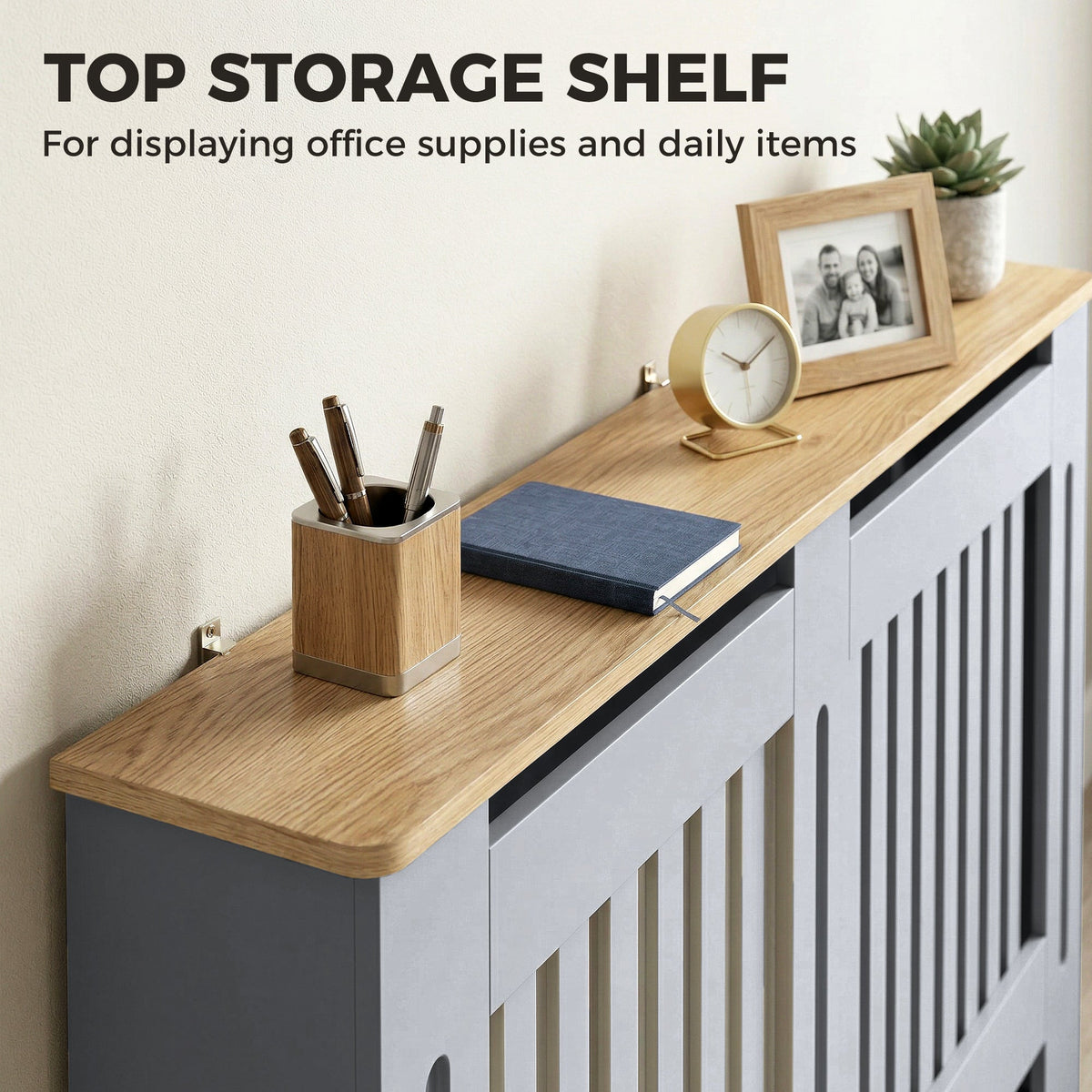 HOMCOM Slatted Radiator Cover, Painted Cabinet with Line Grill Design, 152L × 19W × 81H cm, Grey