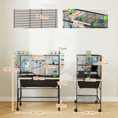 PawHut 3 Tier Large Hamster Cage on Wheels with 17 cm Deep Tray, Storage Shelf for Syrian, Gerbil, Rats