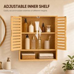 HOMCOM Bathroom Wall Cabinet, Wall Mounted Bathroom Cabinet with 2 Louvered Doors, Open Shelf and Adjustable Shelf Storage