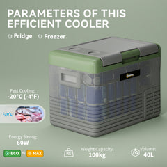 Outsunny 40L Portable Car Refrigerator - Light Green and Grey