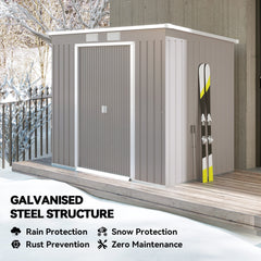 Outsunny 7 x 4 Garden Shed, Galvanised Steel, Metal Lean-to Tool Shed with Foundation Kit, Grey