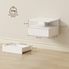 HOMCOM Set of Two Floating Bedside Tables - White