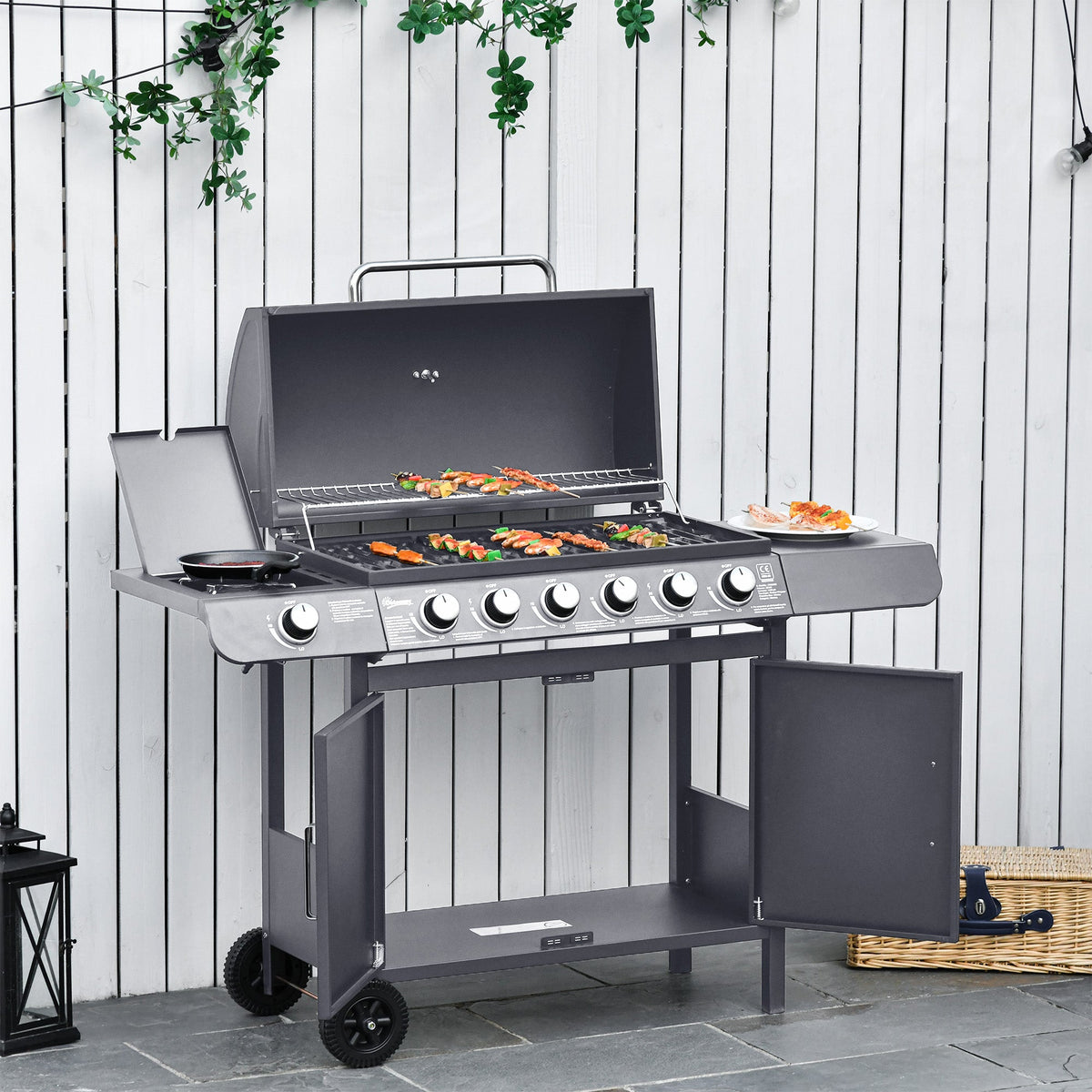 Outsunny Seven-Burner Gas BBQ Grill in Grey