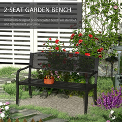 Outsunny Garden Bench Furniture Patio Park 2 Person Chair Seat Steel Black 120cm Outdoor