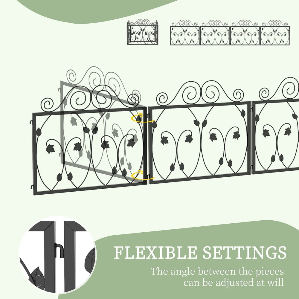 Outsunny Set of Four 57cm Leaf Scroll Metal Fence Panels - Black - product image 5