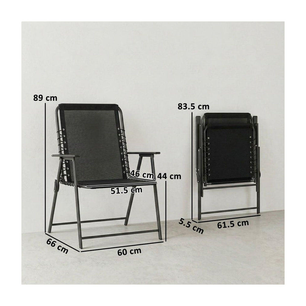 Outsunny Folding Garden Chairs Set of 2, Outdoor Dining Chairs with Wide Texteline Seat, High Back and Armrests, Black