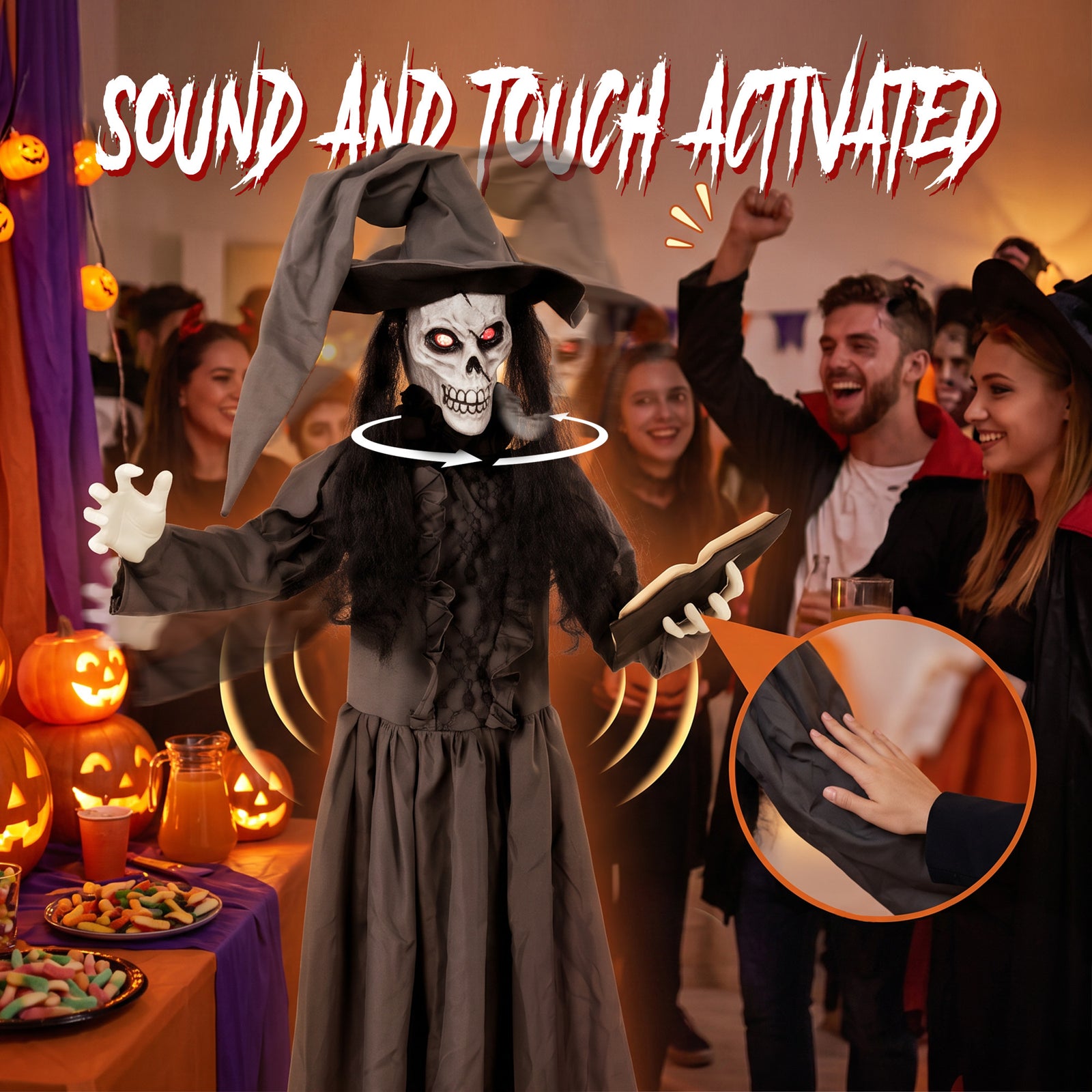 HOMCOM 180cm Life Size Animated Witch Halloween Decorations Outdoor Indoor, Scary Halloween Animatronics Decor