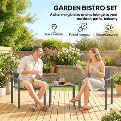 Outsunny 3 Pieces Garden Bistro Set for 2, Outdoor Bistro Table and Chairs with Metal Frame, Plastic Patio Furniture Set