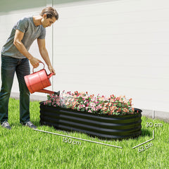 Outsunny Galvanised Raised Garden Bed, Metal Planter Box with Safety Edging, for Flowers, Herbs, Succulents, Black