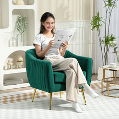 HOMCOM Velvet-Feel Shell Back Accent Chair - Green