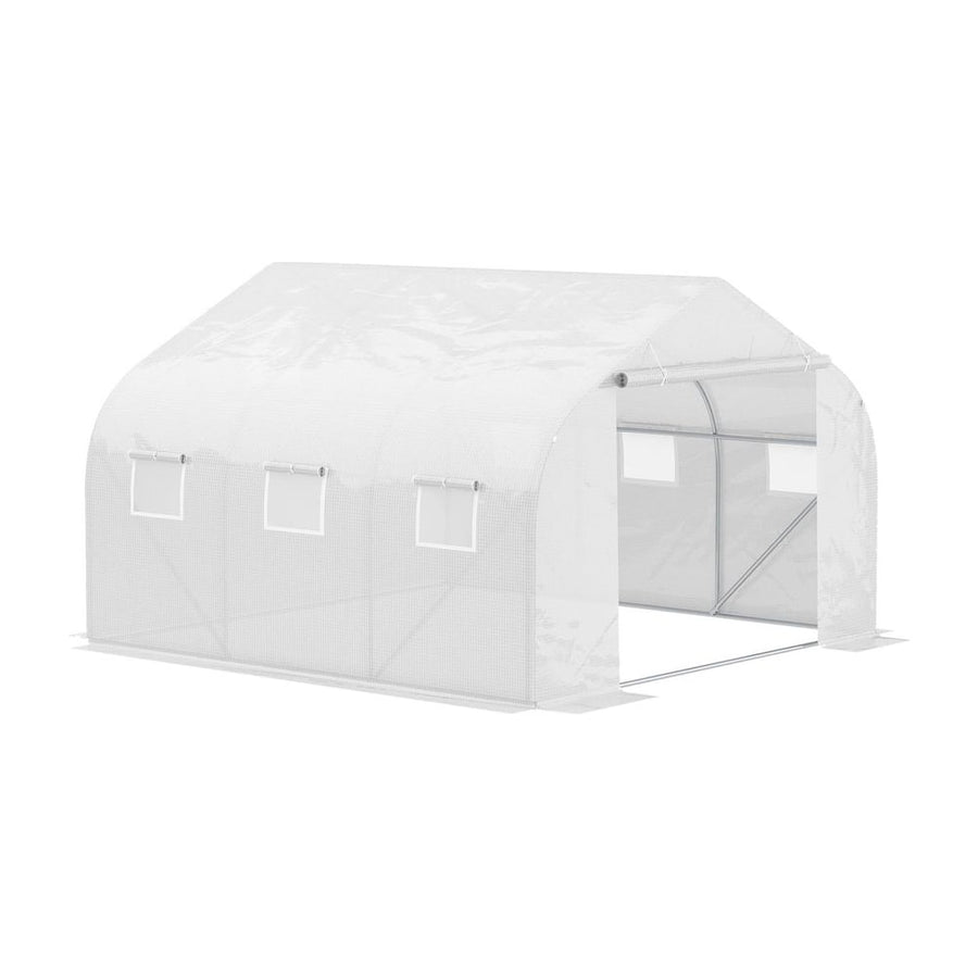 Outsunny Walk-In Polytunnel Greenhouse Warm House Garden Tunnel Shelter Plant Shed with Door and Windows, Galvanised Steel
