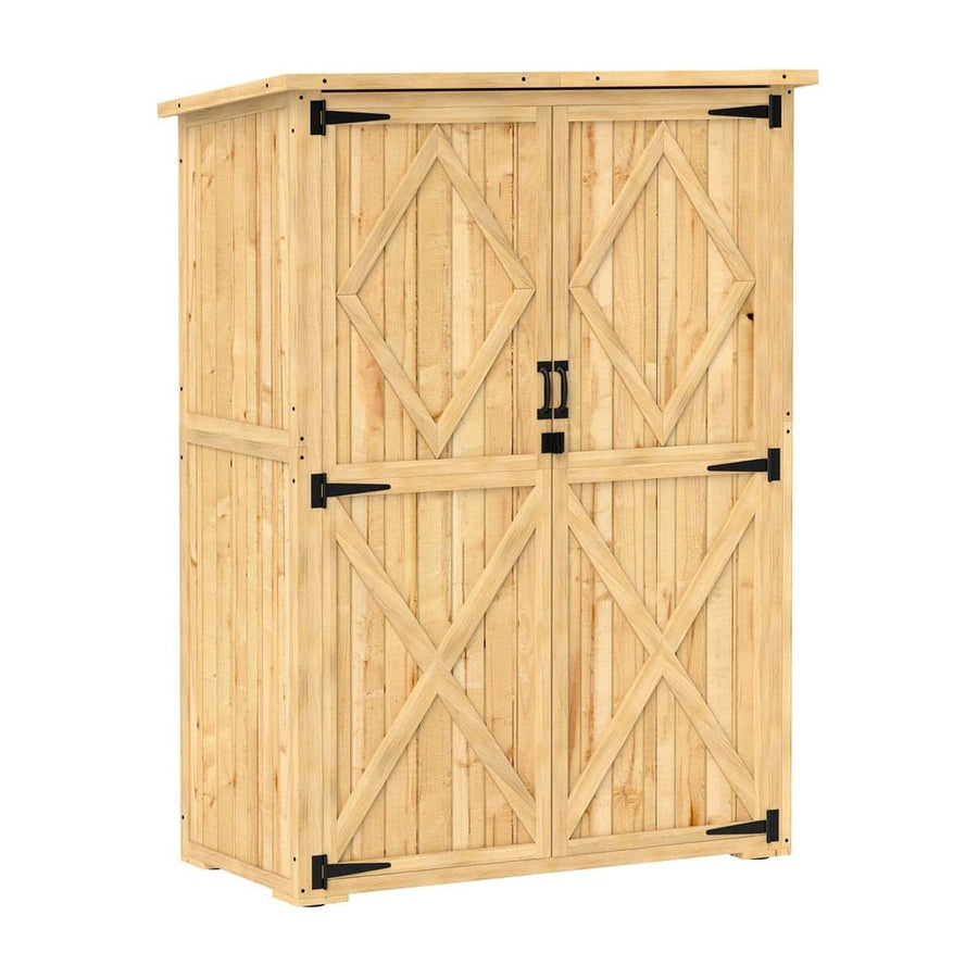 Outsunny Wooden Garden Storage Shed, Tool Storage Cabinet with Asphalt Roof and 2 Shelves for Garden Tools, Equipment