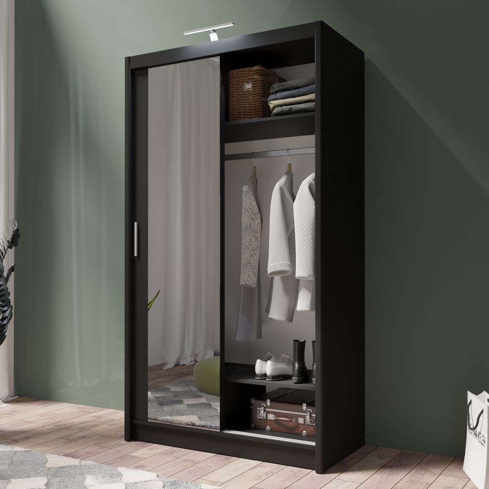 Black Full Mirrored Sliding Door Wardrobe 120cm – ALDRIDGE