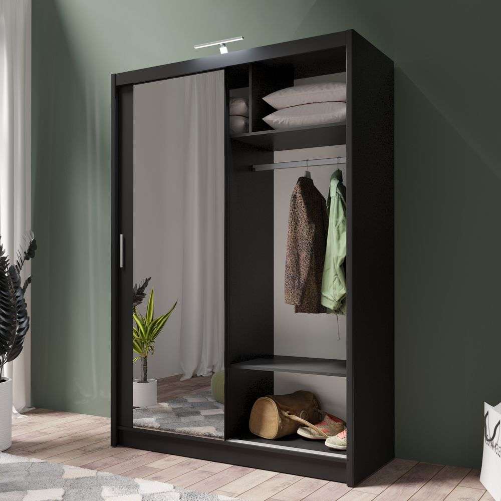 Black Full Mirrored Sliding Door Wardrobe 150cm – ALDRIDGE
