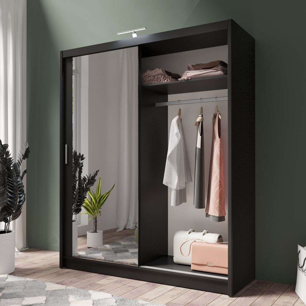 Black Full Mirrored Sliding Door Wardrobe 180cm – ALDRIDGE