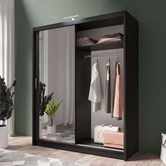 Black Full Mirrored Sliding Door Wardrobe 180cm – ALDRIDGE