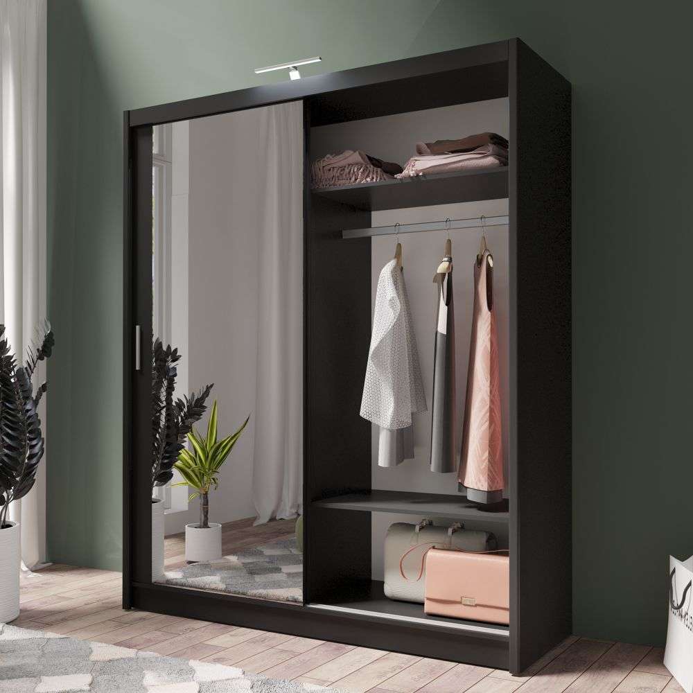 Black Full Mirrored Sliding Door Wardrobe 180cm – ALDRIDGE