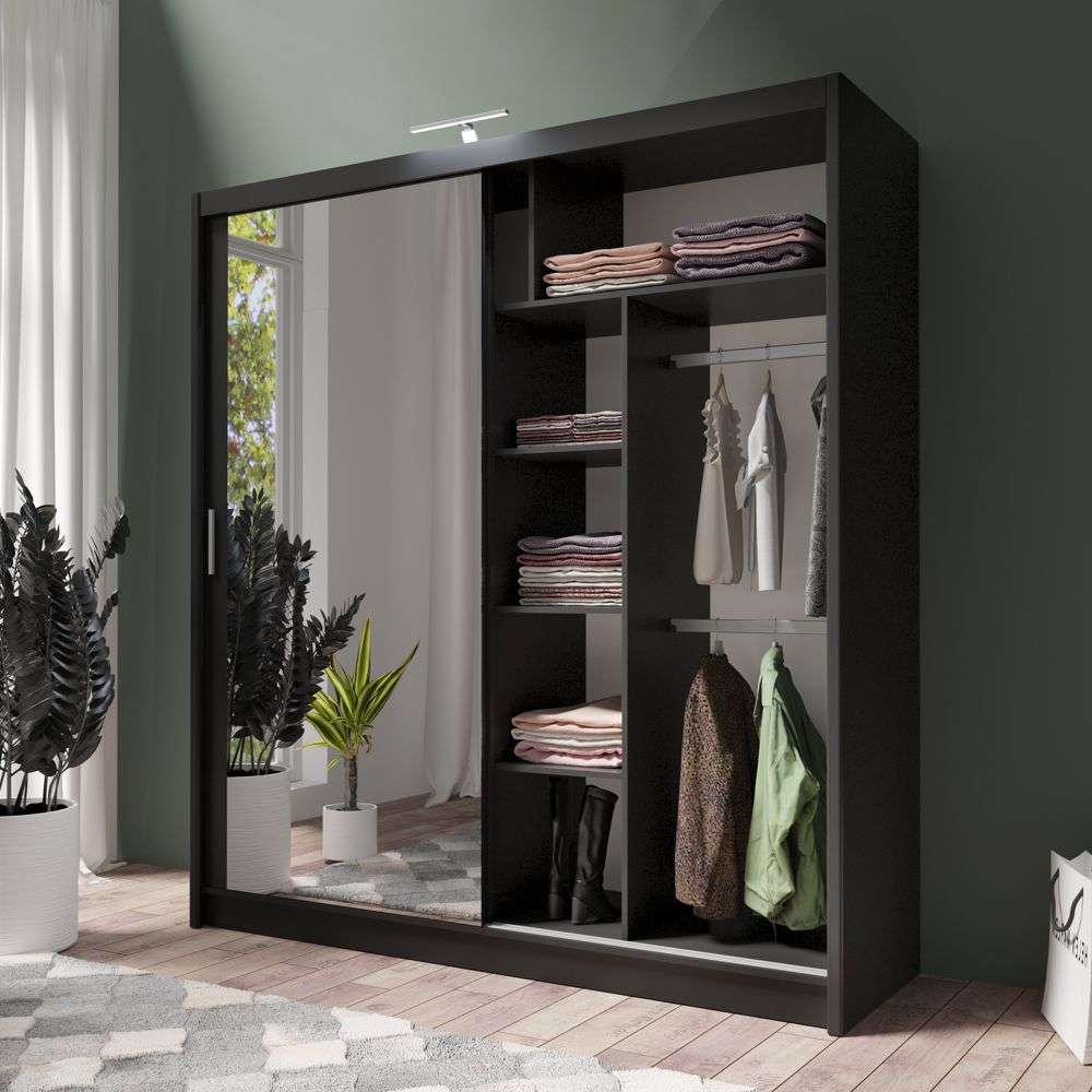 Black Full Mirrored Sliding Door Wardrobe 203cm – ALDRIDGE