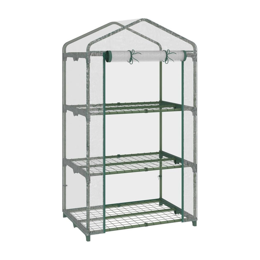 Outsunny 3 Tier Mini Greenhouse Portable Garden Grow House with Roll Up Door and Wire Shelves, 69L x 49W x 125H cm, Clear