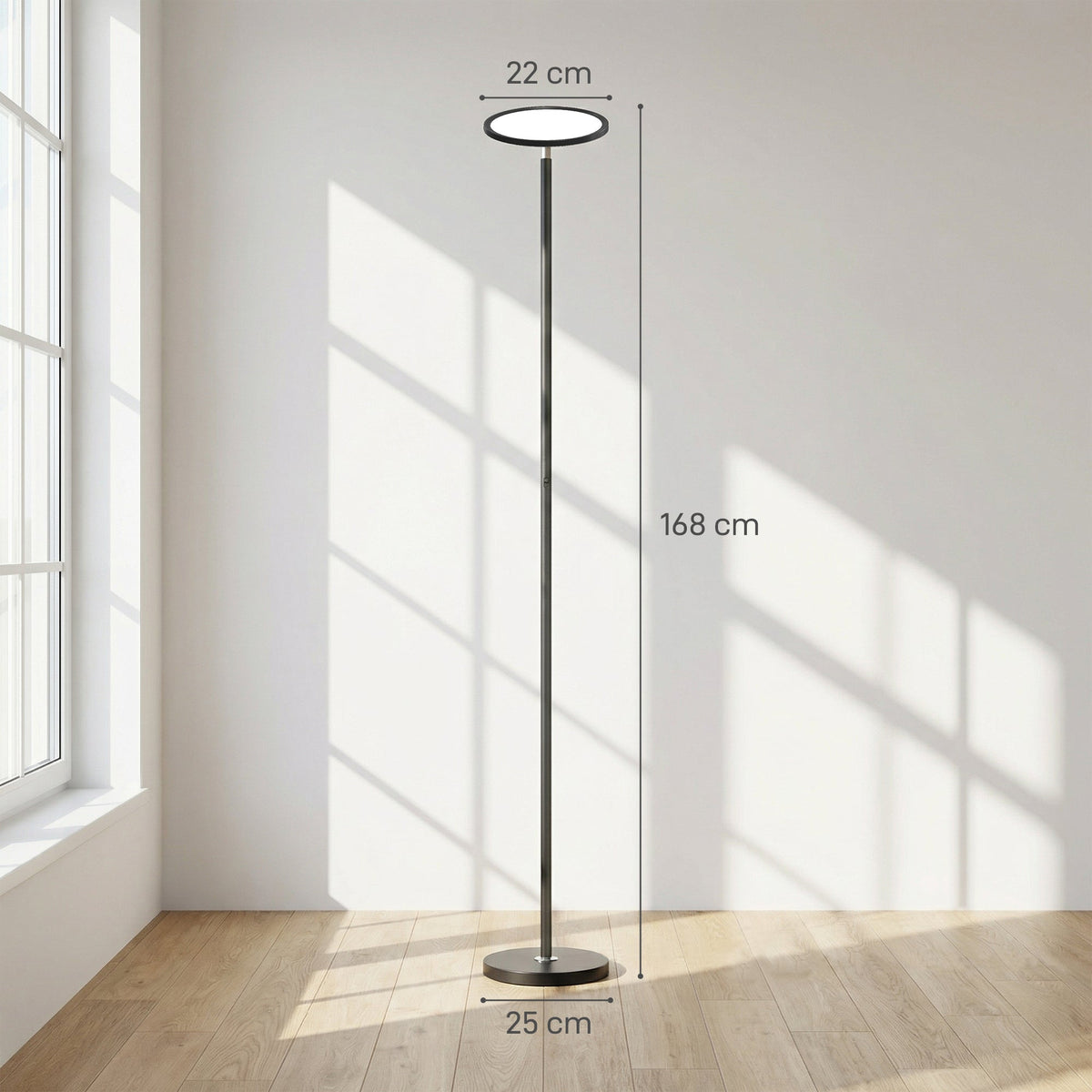 HOMCOM Uplighter Floor Lamp with Tuya App and Music Sync, Standing Lamp with Adjustable Head for Living Room Bedroom, Black