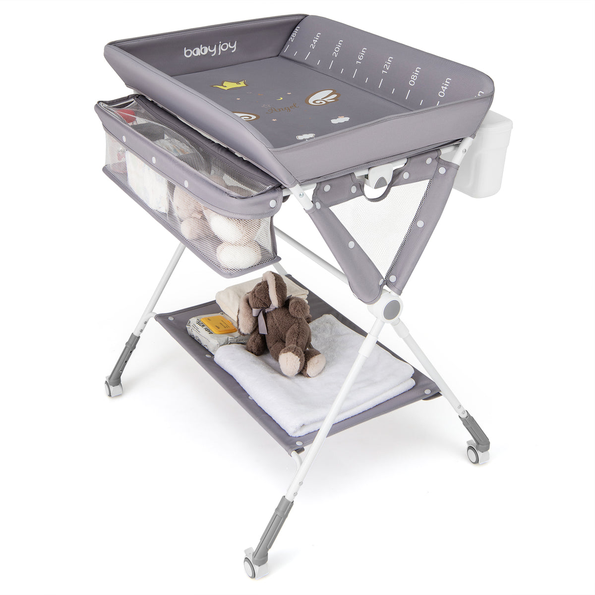Diaper Changing Station with 3 Position Adjustable Level and 4 Universal Wheels-Grey