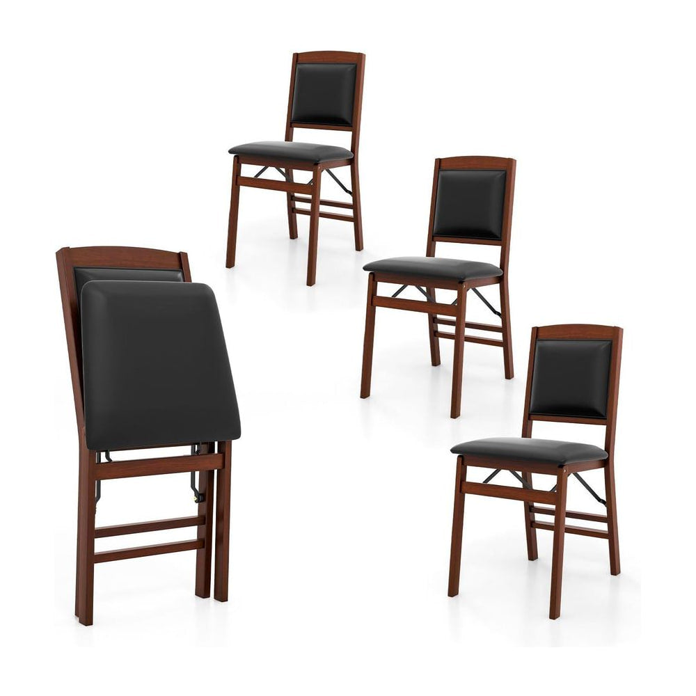Dining Chair Set of 4 with padded seat and soft backrest in brown wood effect finish