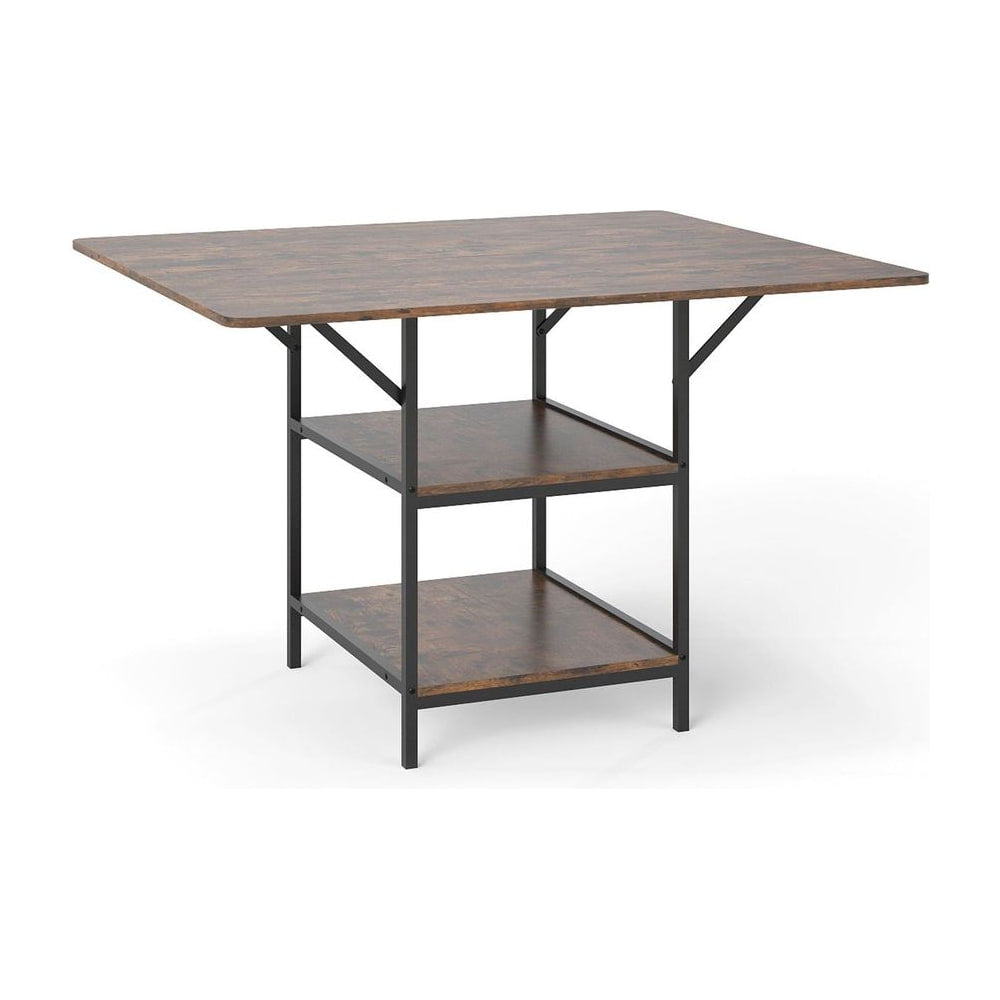 Dining Table for 4-6 Rectangular Dining Table with a dark wood top and two open storage shelves