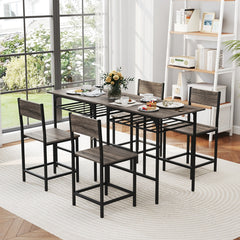 Dining Table Set for 2 with Metal Frame and Storage Rack-Grey