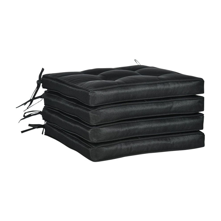 Outsunny Set of 4 Garden Seat Cushion with Ties, 42 x 42cm Replacement Dining Chair Seat Pad, Black