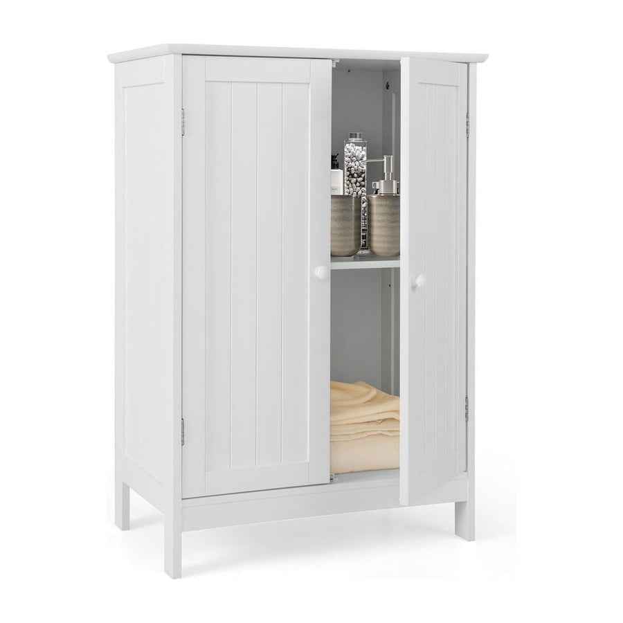 Double Door Bathroom Floor Cabinet with Shelf-White