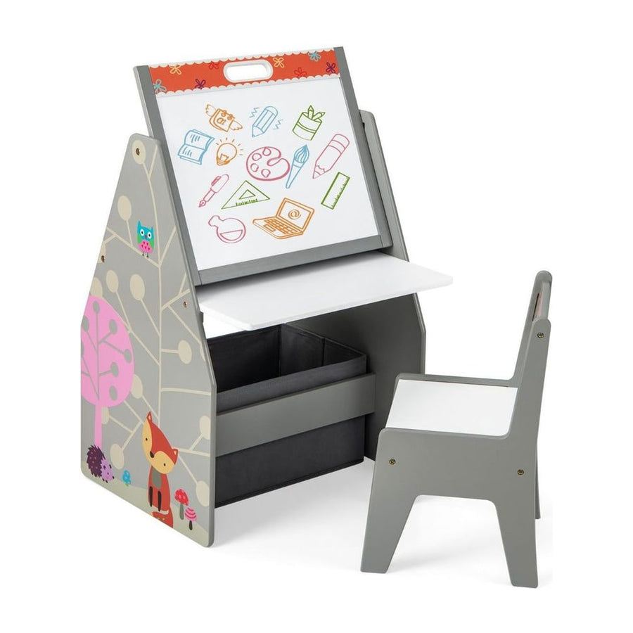 Double-Sided Kids Art Easel and Play Station for Boys Girls-Grey