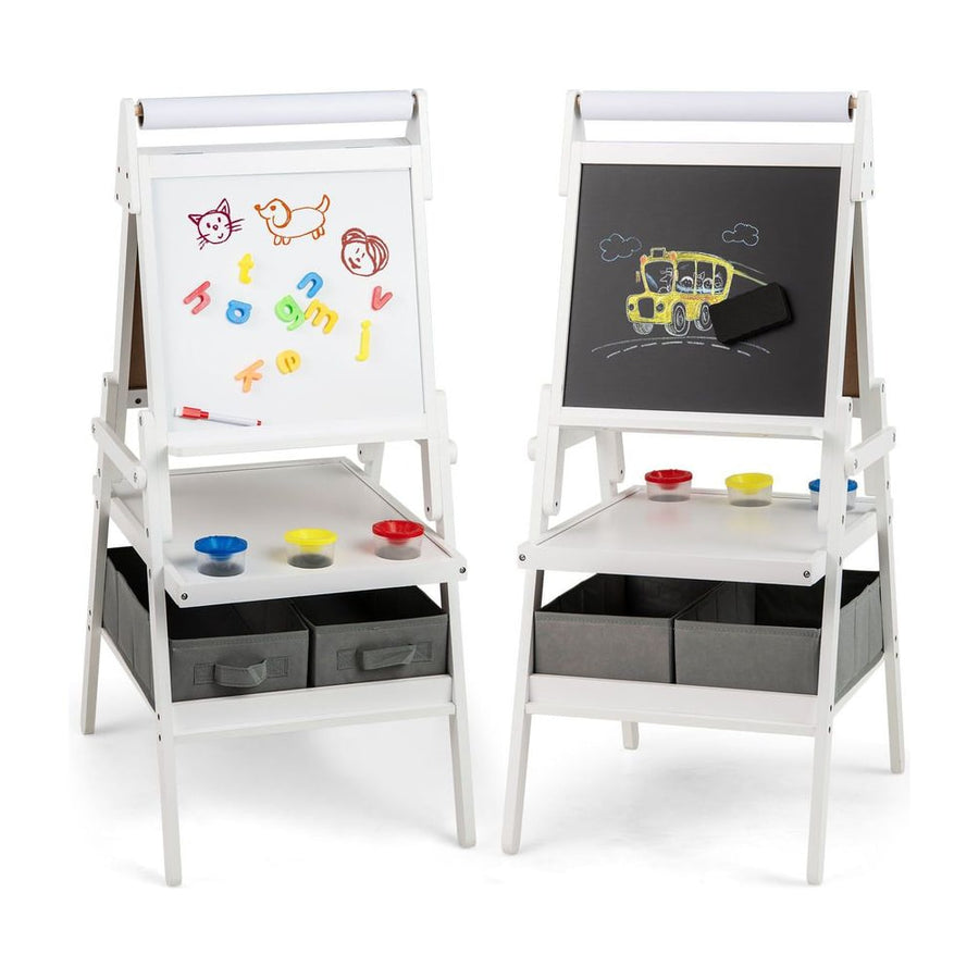 Double-sided Kids Easel with Magnetic Whiteboard and Chalkboard-White