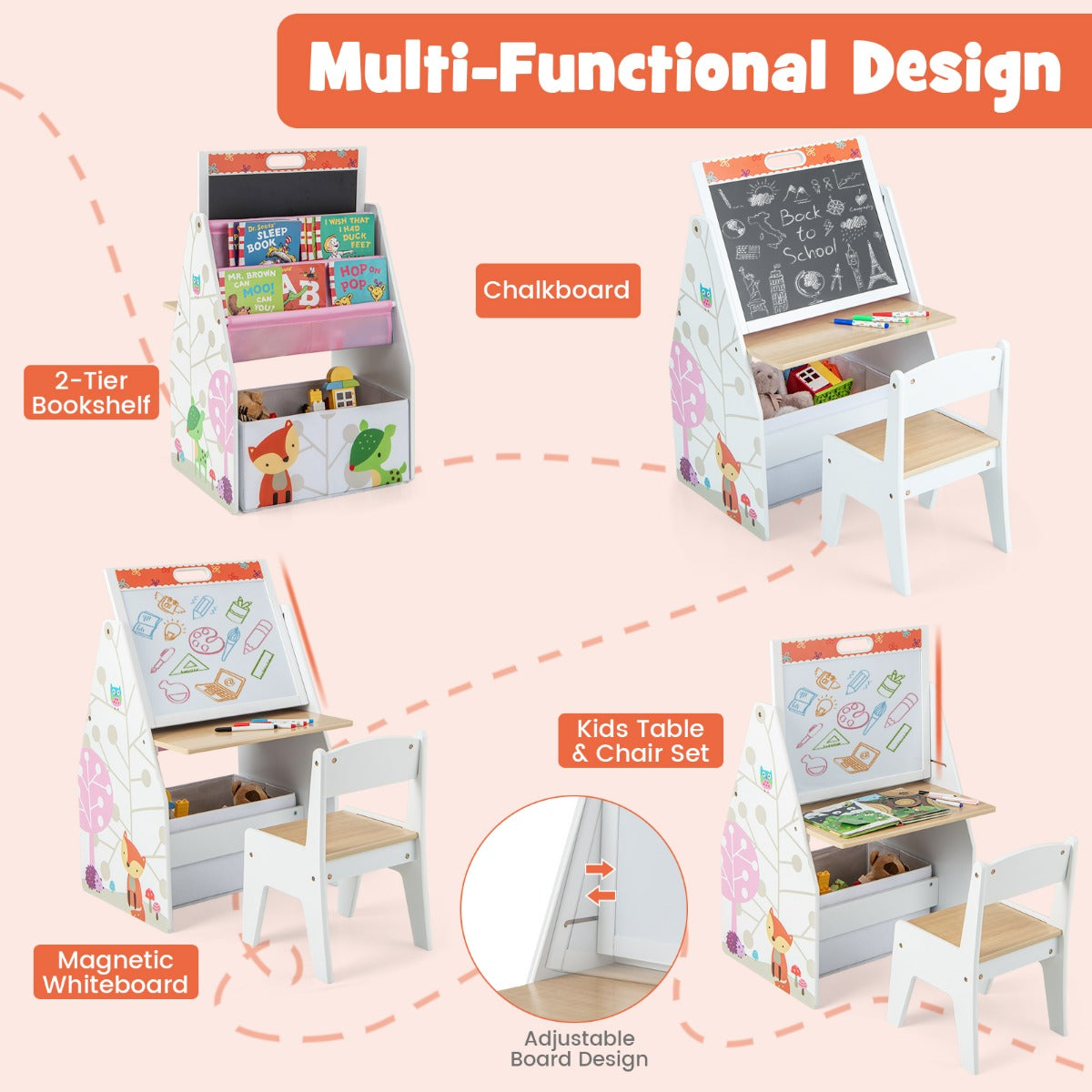 Double-Sided Kids Art Easel and Play Station for Boys Girls-White