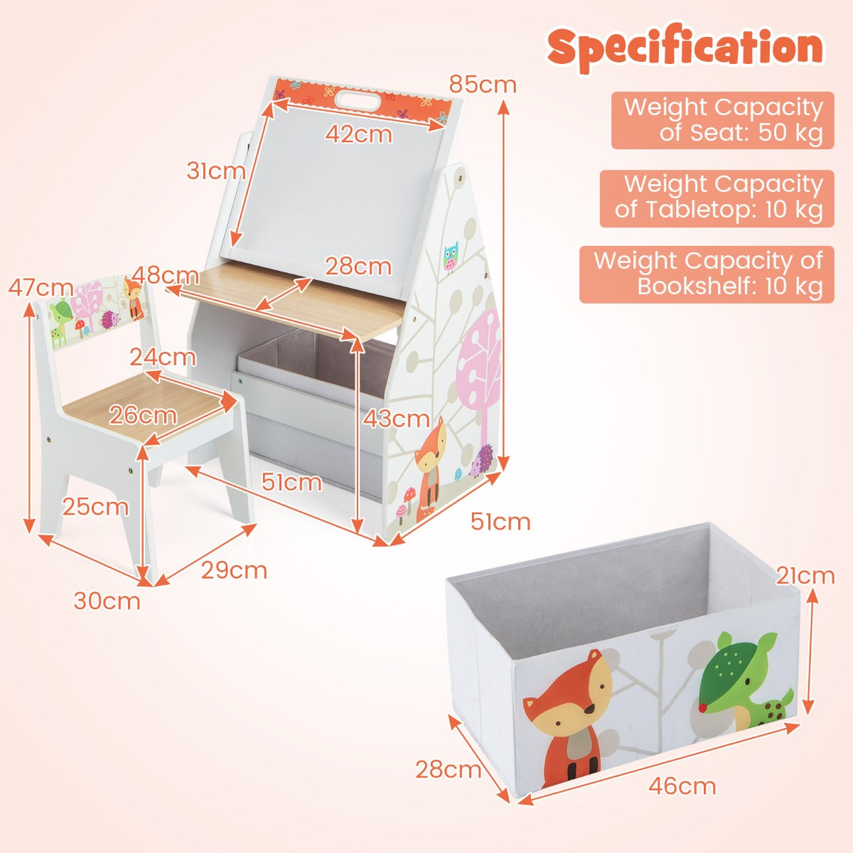 Double-Sided Kids Art Easel and Play Station for Boys Girls-White