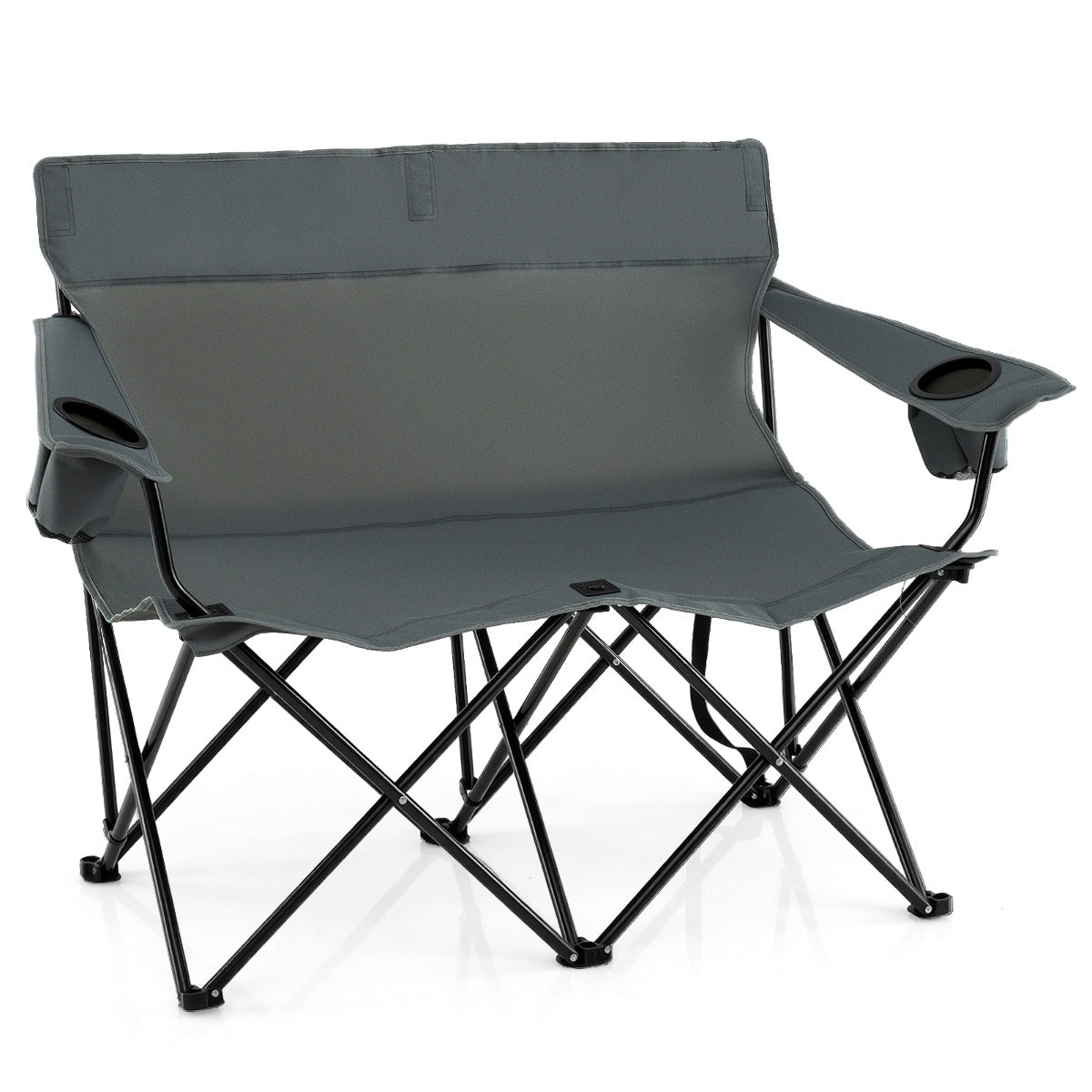 Double Camping Chair with Cup Holders and Carrying Bag-Grey
