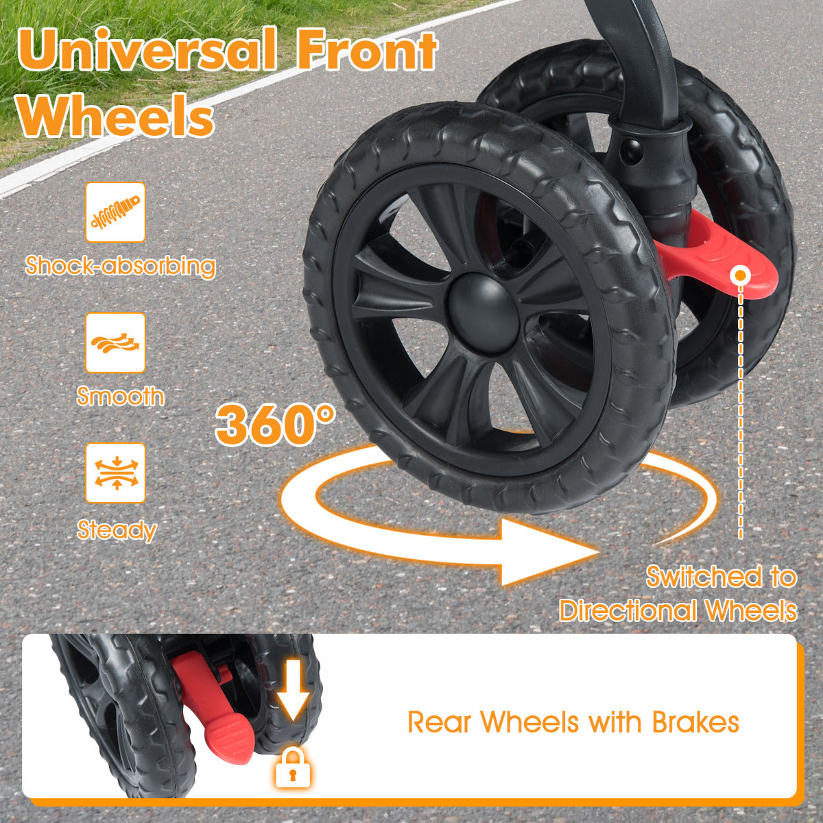 Double Pet Stroller Foldable Twin Dog Walk Jogger with 2-seater Carrier-Black