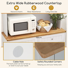 Double Tilt Out Trash Cabinet with Rubber Wood Countertop for Kitchen Dining Room-White
