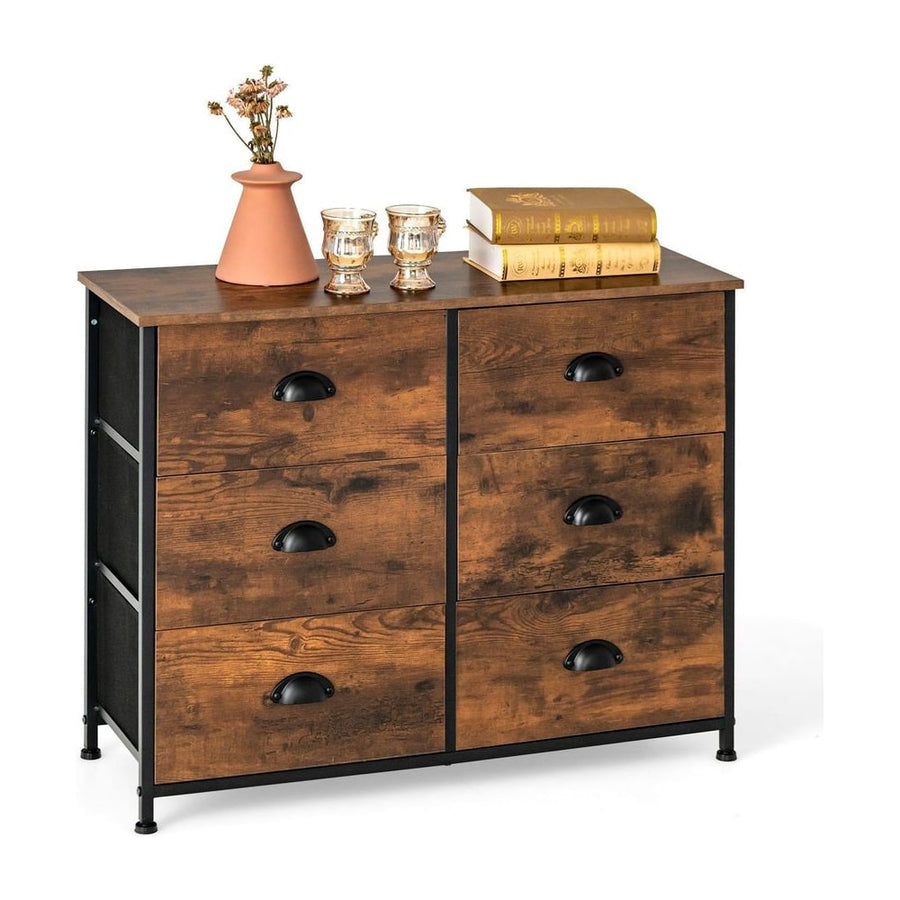 Dresser with 6 Foldable Fabric Drawers Living Room Bedroom-Rustic Brown