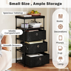 Dresser with 3 Drawers with Wood Top and Metal Frame-Black