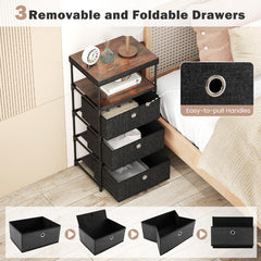 Dresser with 3 Drawers with Wood Top and Metal Frame-Black