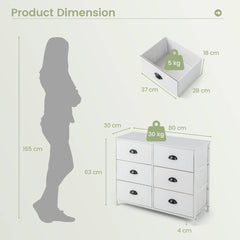 Dresser with 6 Foldable Fabric Drawers Living Room Bedroom-White