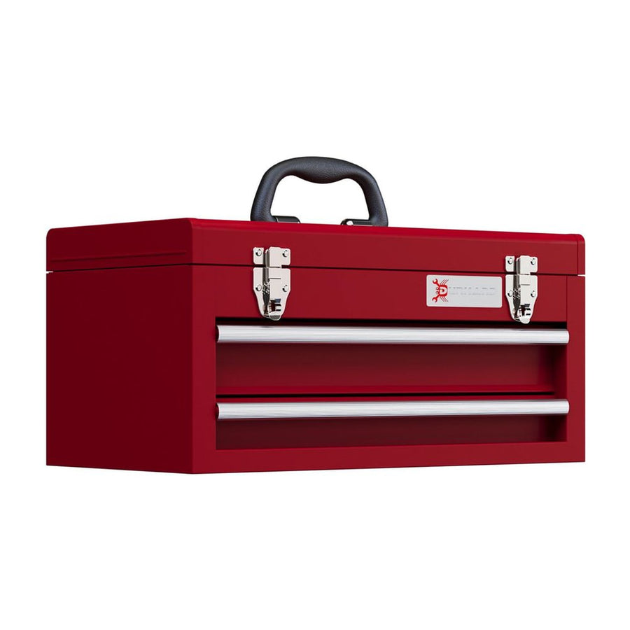 DURHAND Lockable Metal Tool Box, 2 Drawer Tool Chest with Latches, Handle, Ball Bearing Runners, Red