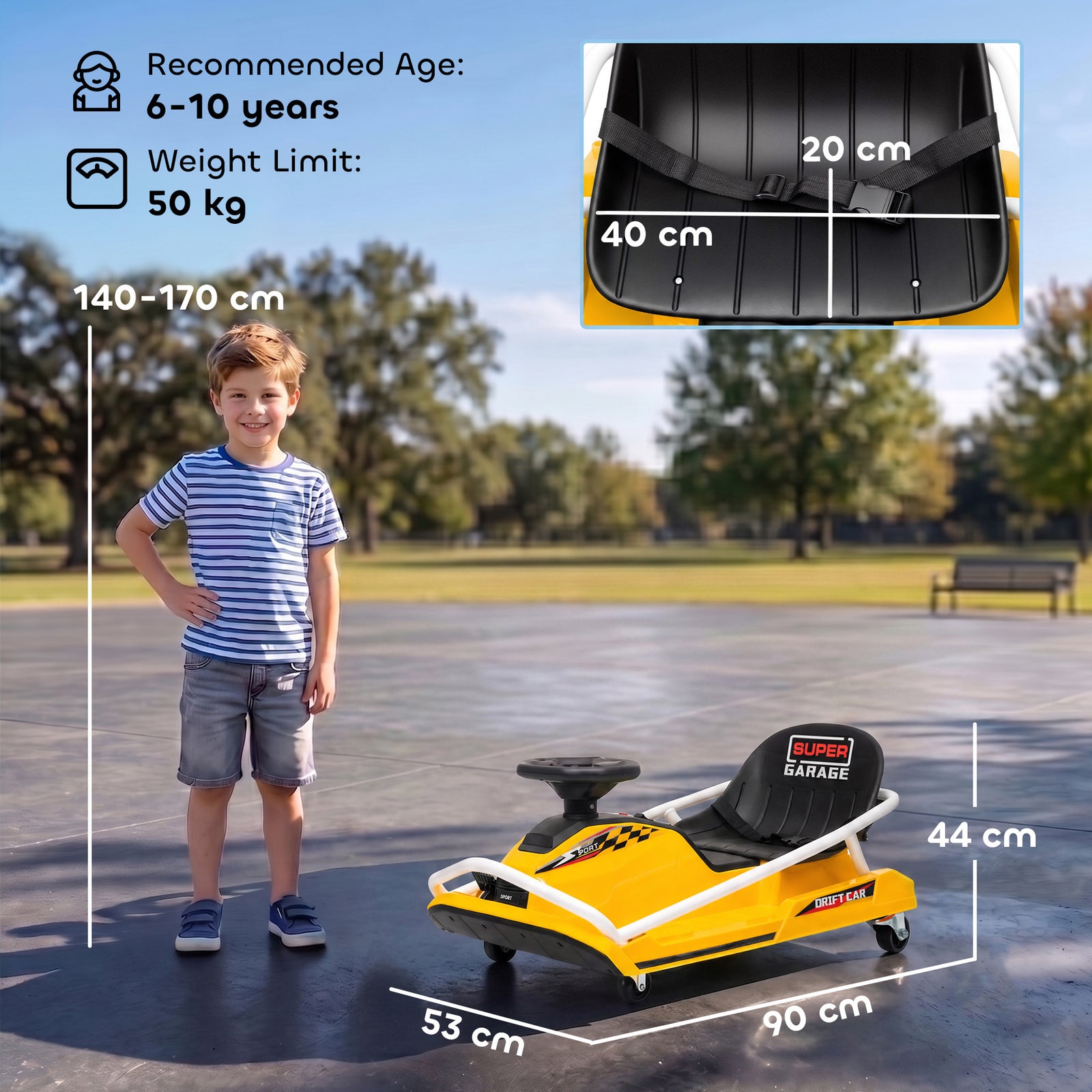 AIYAPLAY 24V Electric Go Kart for Kids with Drift Mode, 300W Brushless Motor, Soft Start and Dual Speed for Ages 6-10, Yellow